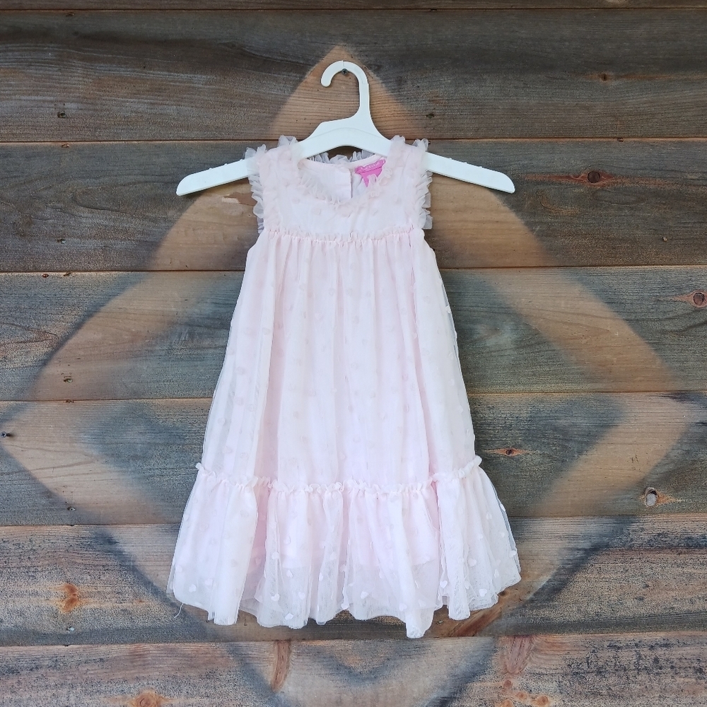 Isaac Mizrahi Pink Tulle Hear Pattern Dress Girls Size 5T Sleeveless Summer